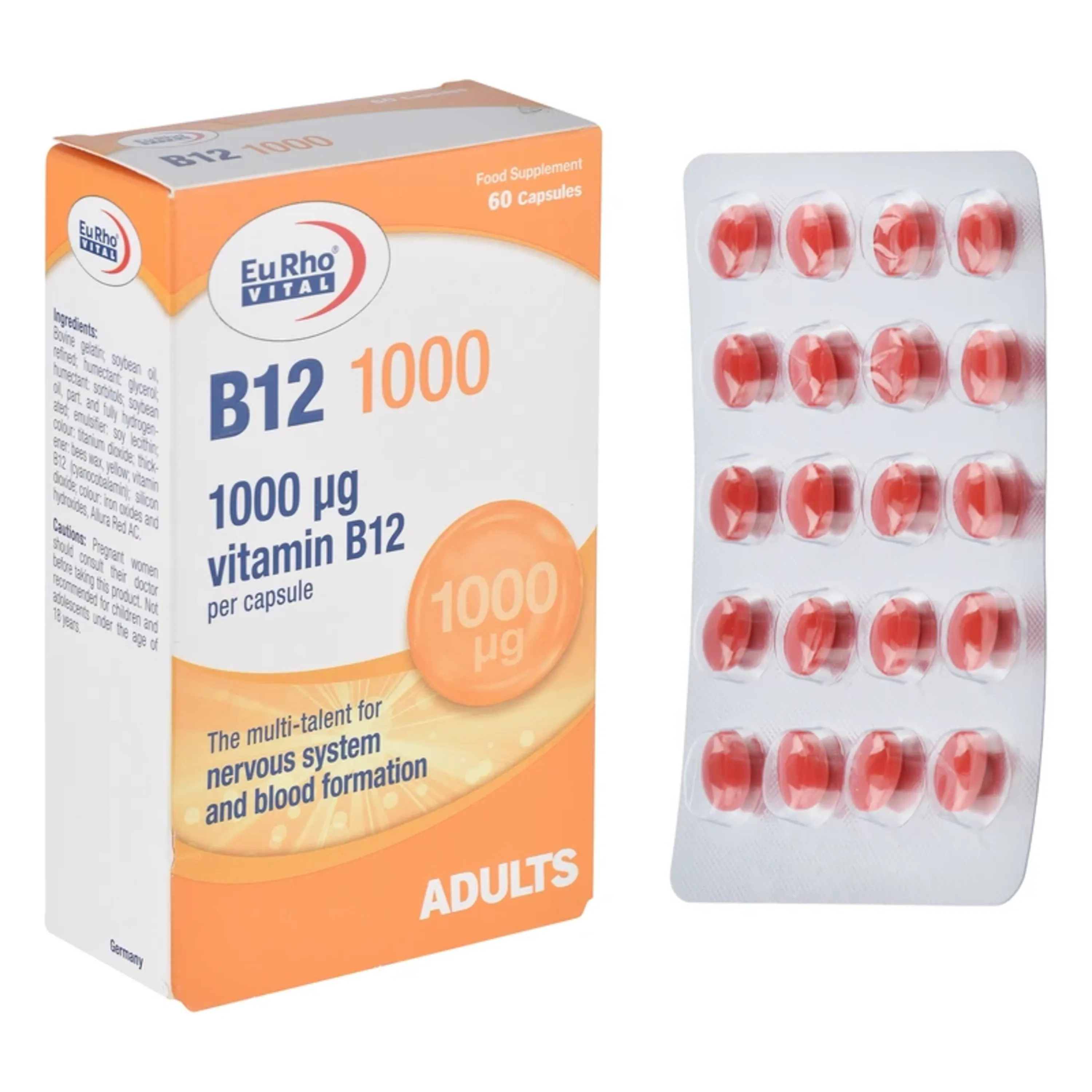 کپسول ژلاتینی نرم ویتامین ب 12 1000 میکروگرم یوروویتال 60 عددی