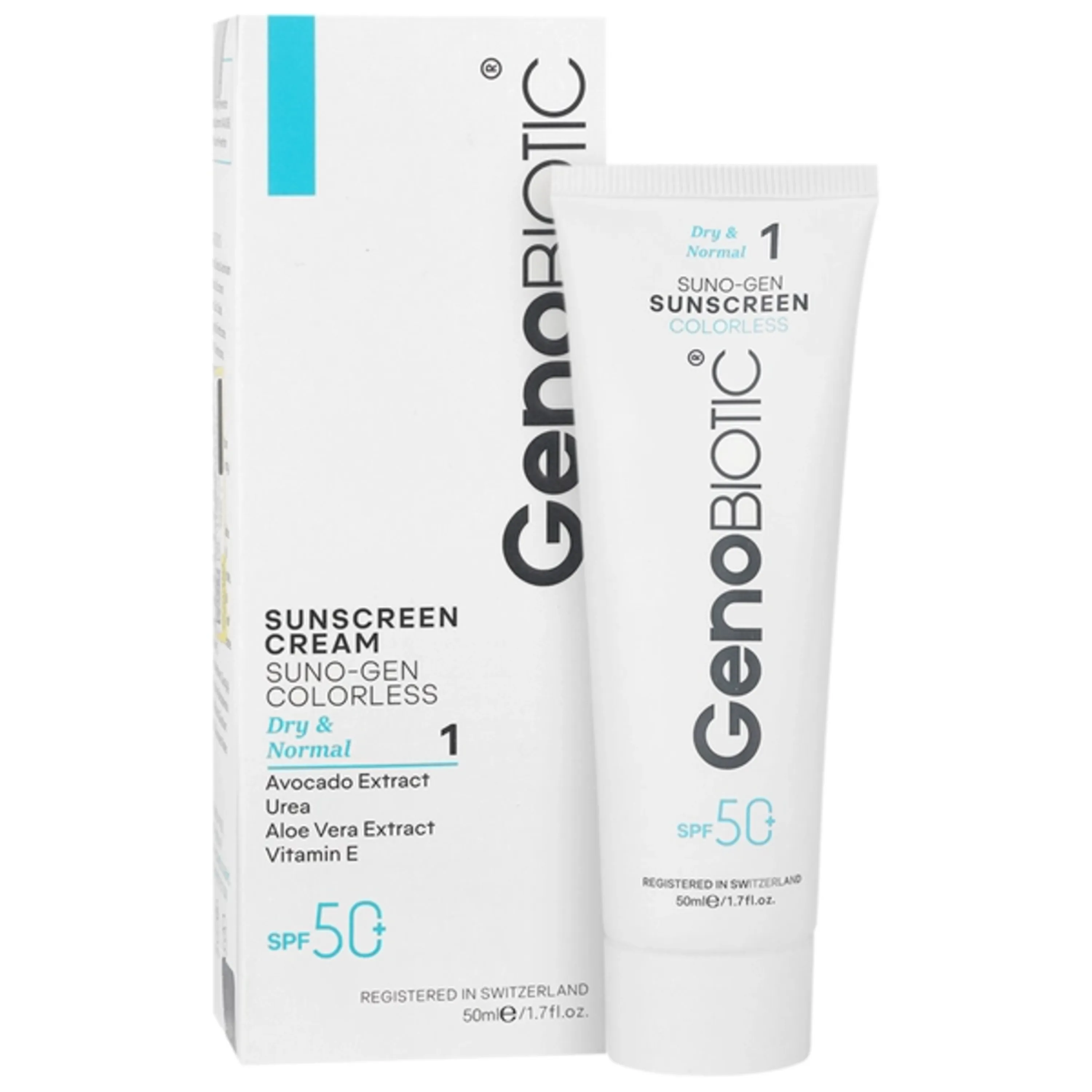 کرم ضدآفتاب بی رنگ پوست های خشک و معمولی ژنوبایوتیک Genobiotic حجم 50 میلی