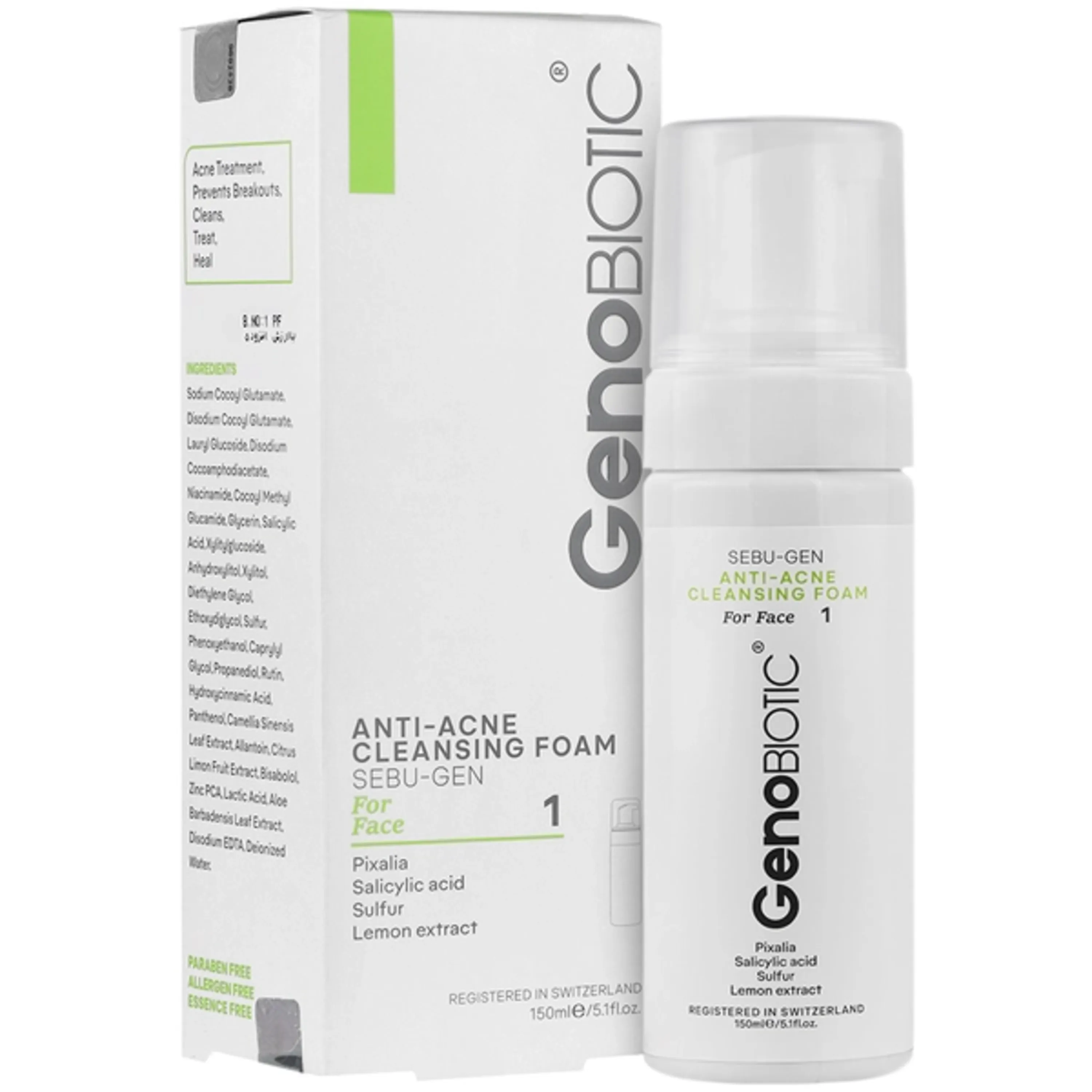 فوم شستشوی ضدآکنه صورت سبوژن ژنوبایوتیک Genobiotic حجم 150 میلی