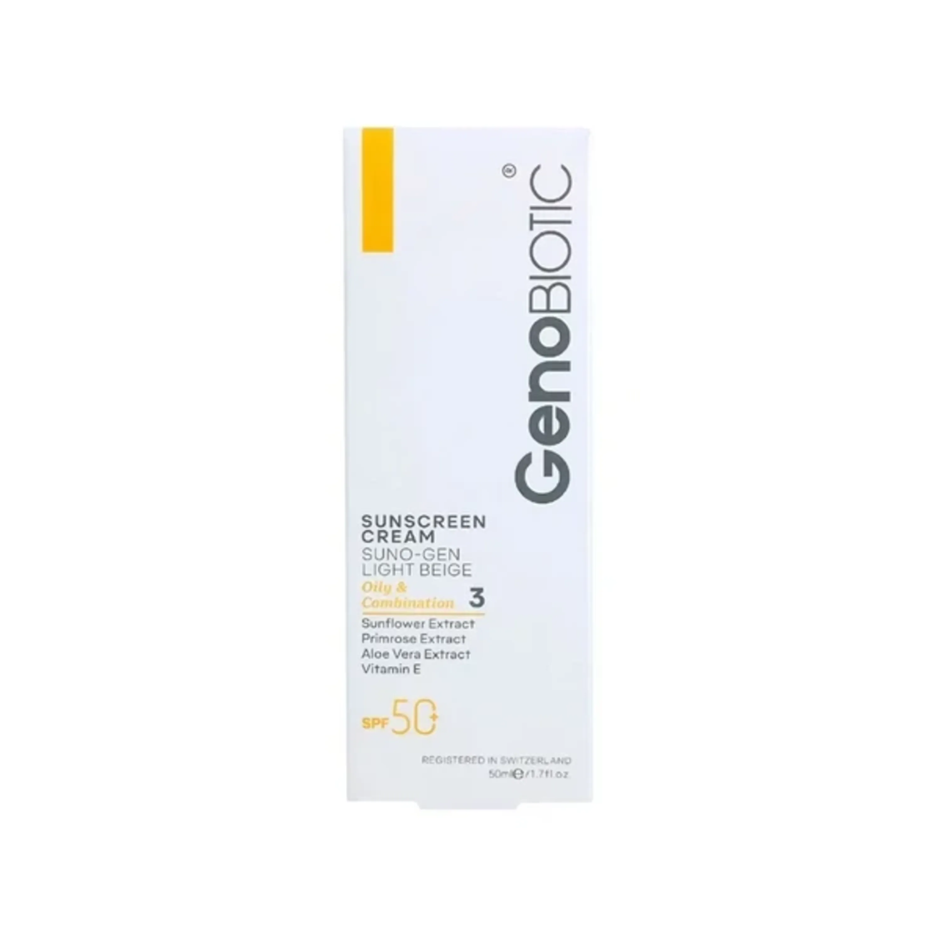 کرم ضدآفتاب پوست چرب و مختلط رنگ بژ روشن ژنوبایوتیک Genobiotic حجم 50 میلی
