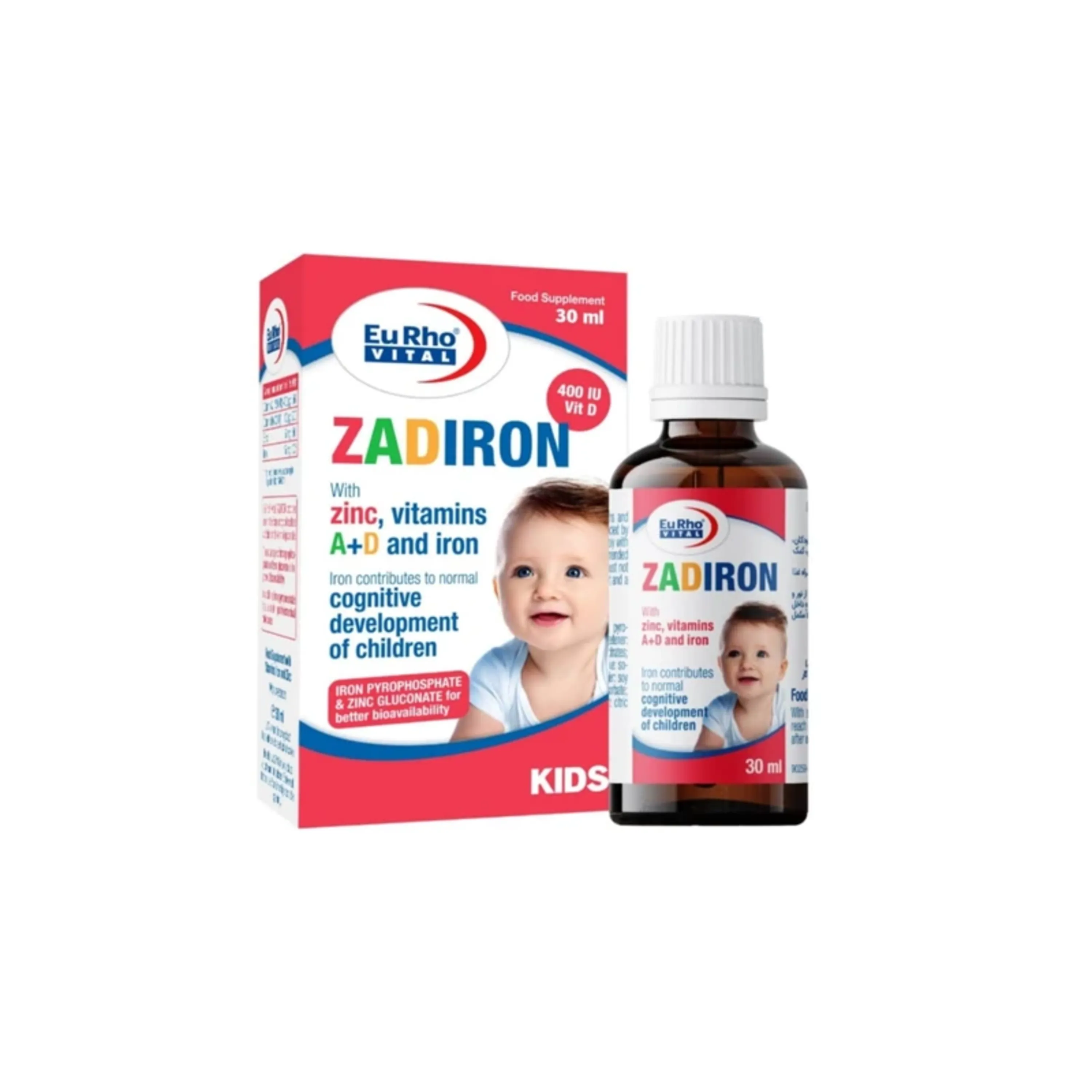 قطره زادیرون مولتی ویتامین آهن+زینک و آد یوروویتال 30 میلی