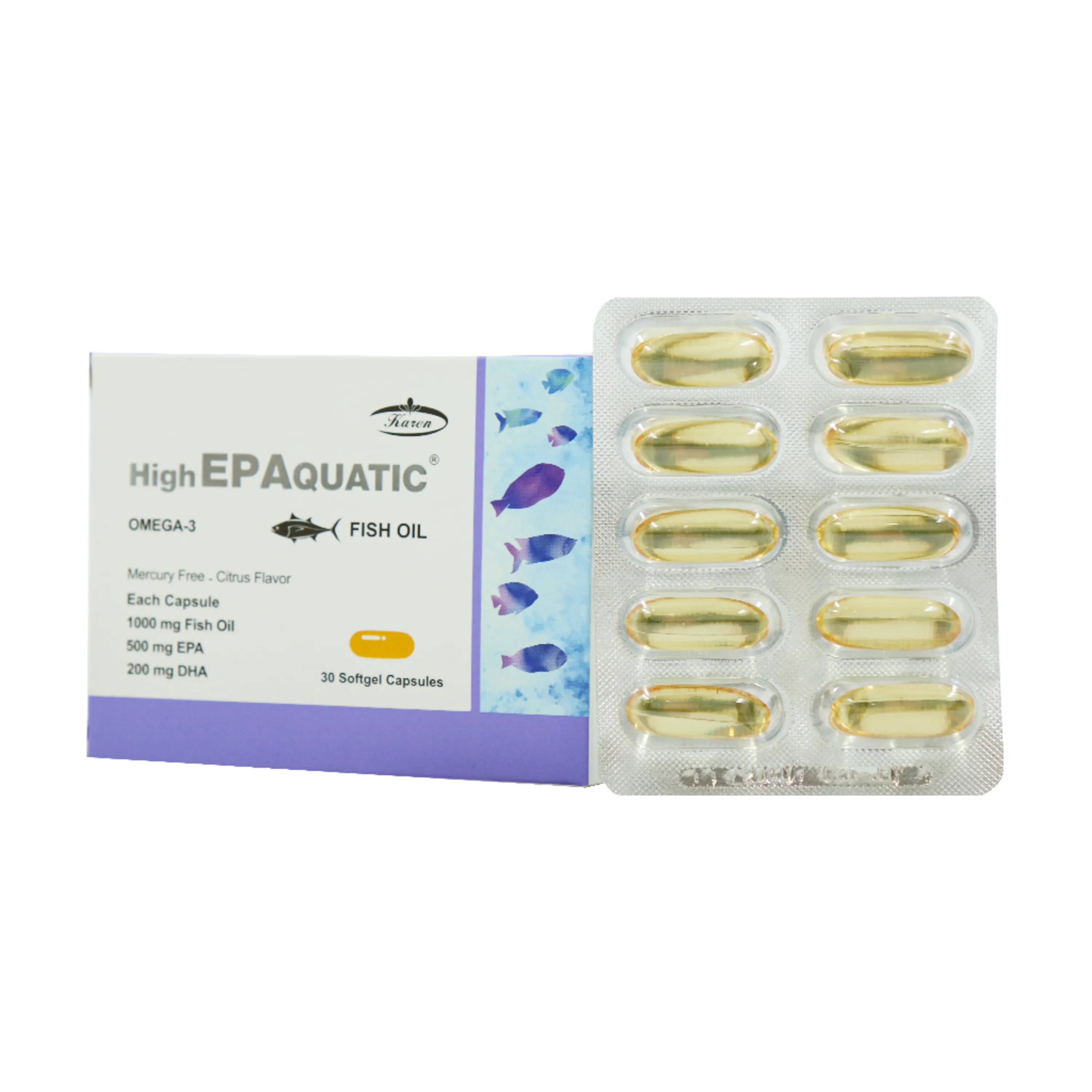 کپسول ژلاتینی EPA بالا آکواتیک روغن ماهی حاوی امگا 3 کارن 30 عددی