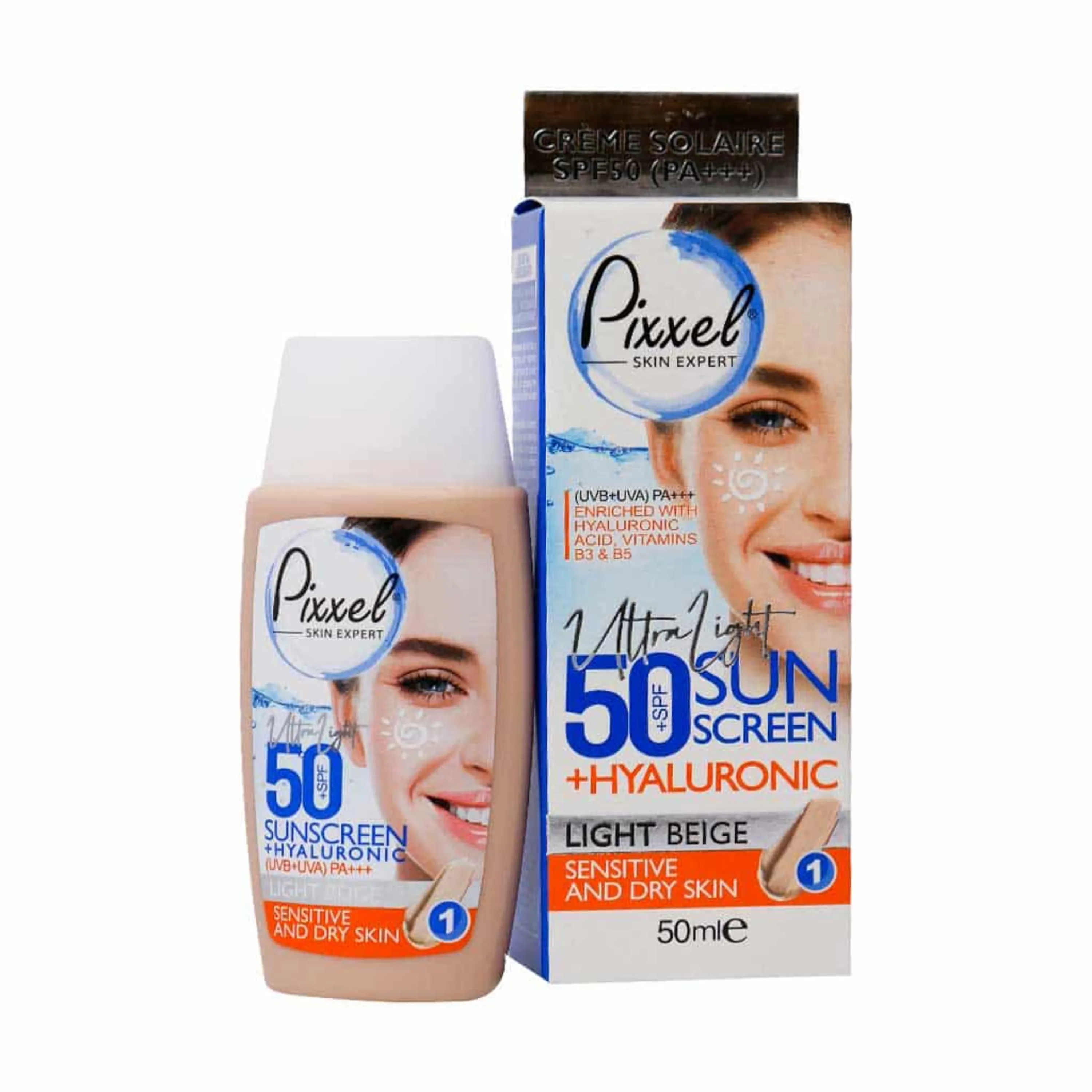 کرم ضد آفتاب SPF50 پیکسل مناسب پوست خشک و حساس رنگ بژ روشن 50 میلی