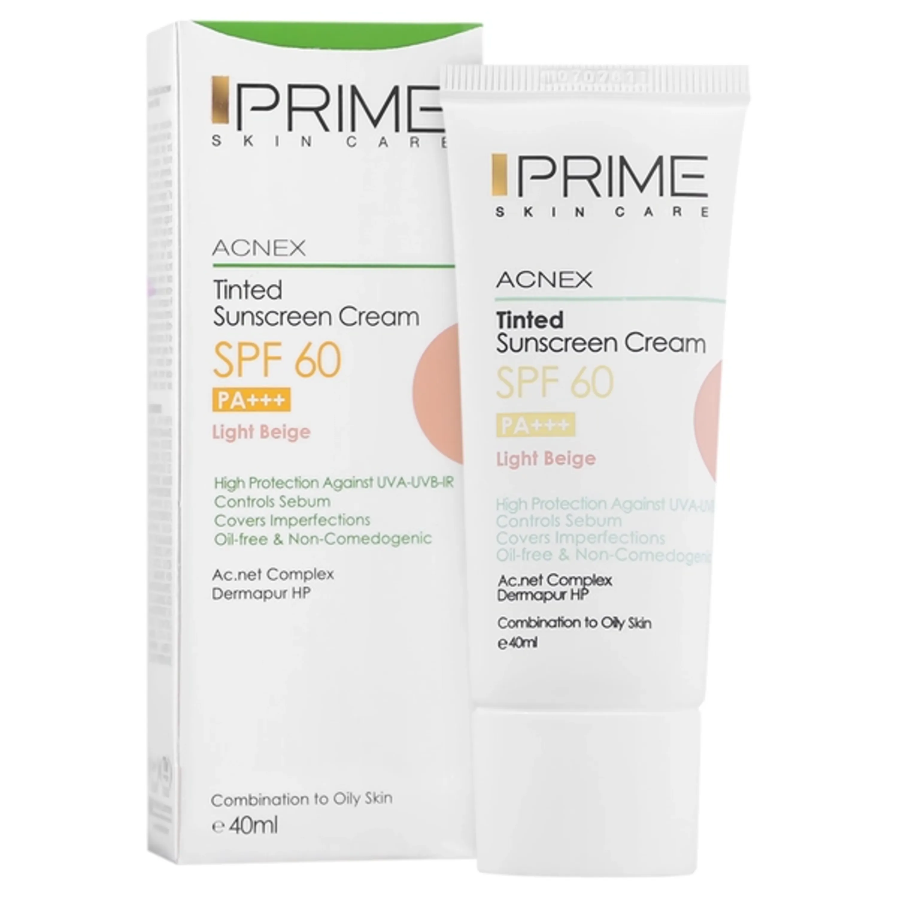 کرم ضد آفتاب رنگ بژ روشن SPF60 پرایم مناسب پوست مختلط تا چرب 40 میلی