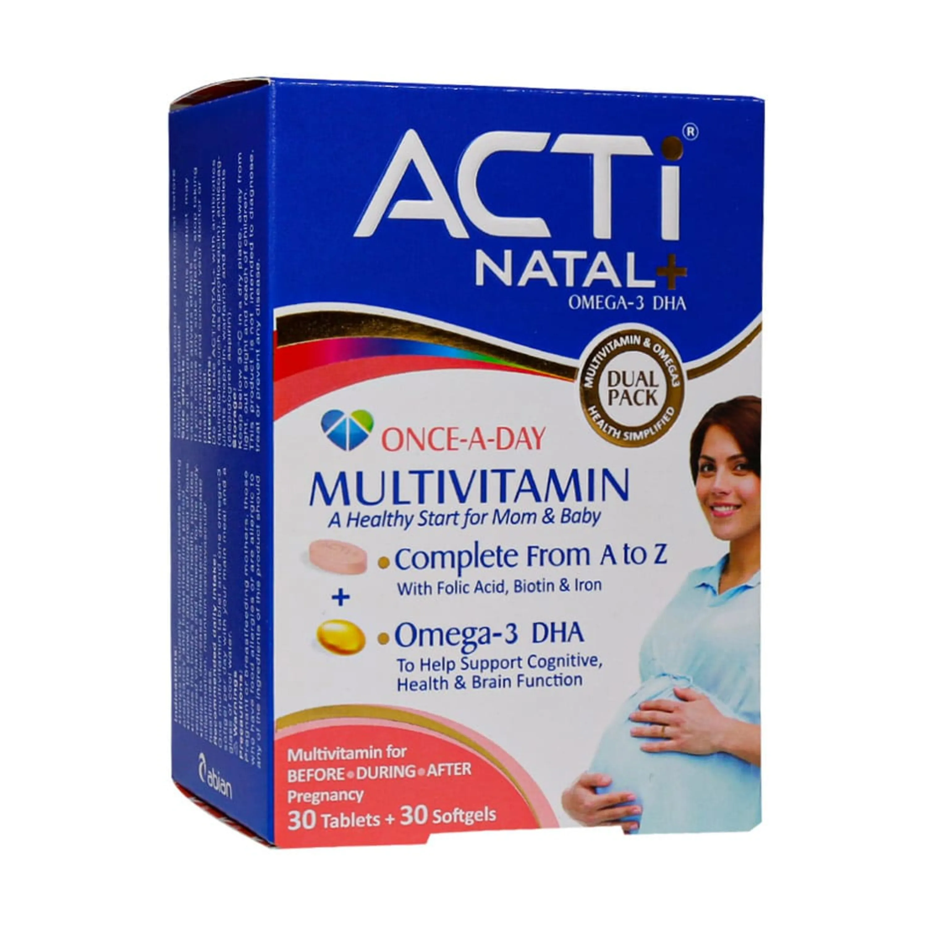 قرص و سافت ژل مولتی ویتامین مینرال و امگا3 اکتی ناتال پلاس ابیان دارو 60 عددی