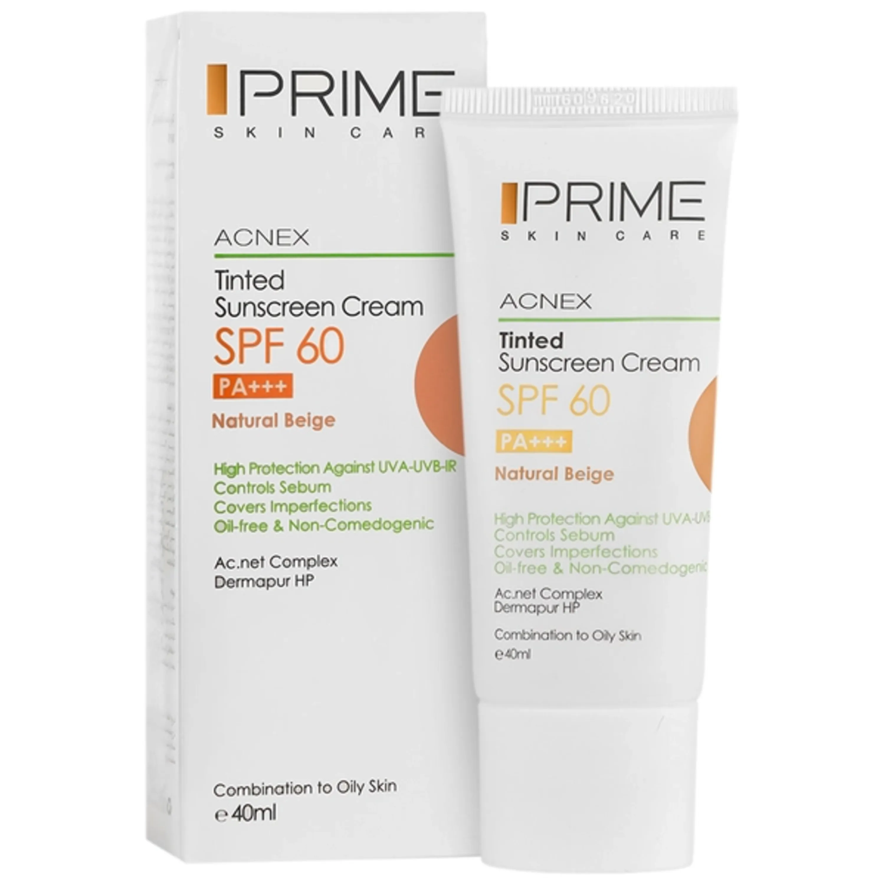 کرم ضد آفتاب رنگ بژ طبیعی SPF60 پرایم مناسب پوست مختلط تا چرب 40 میلی