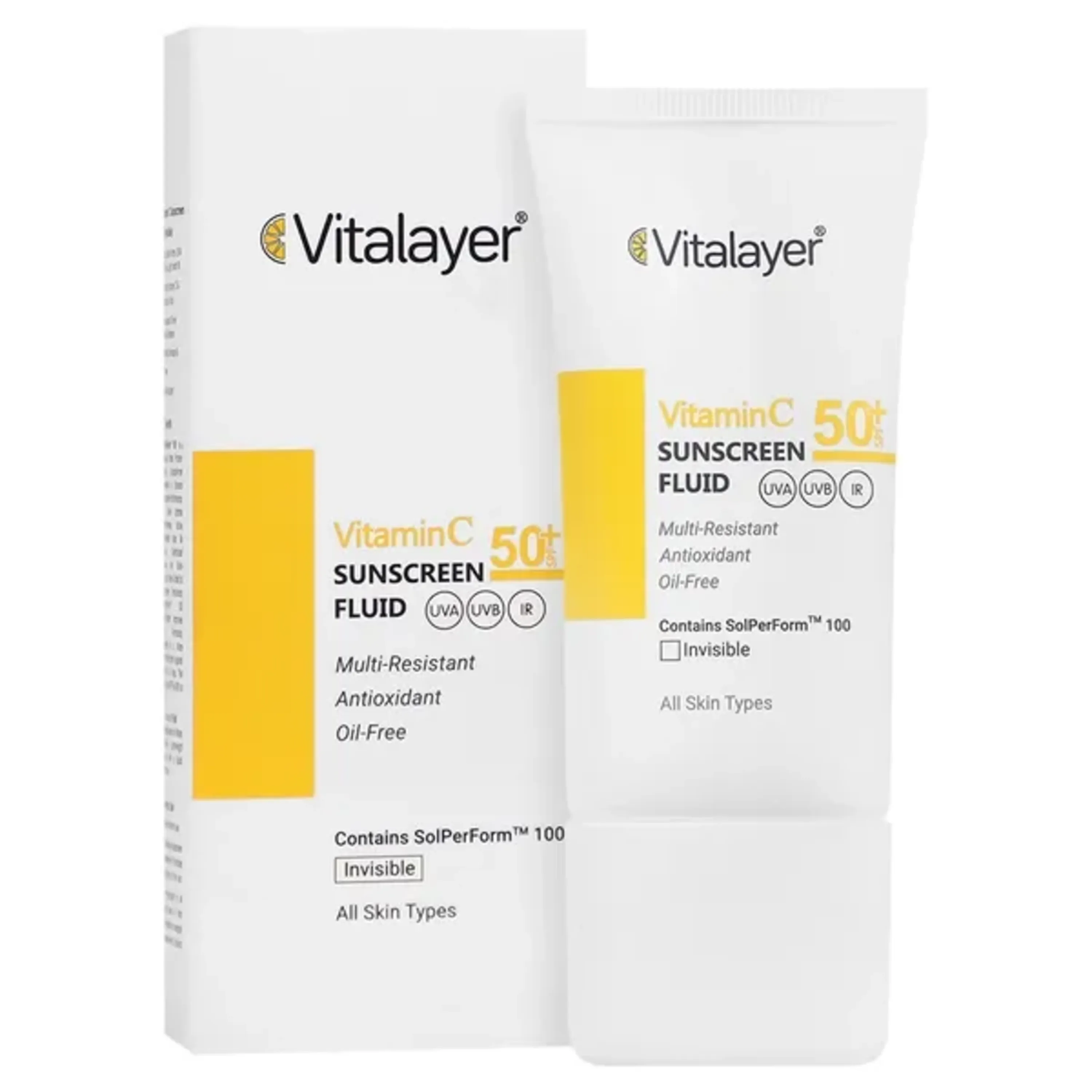فلوئید ضد آفتاب ویتامین سی SPF50 ویتالیر بی رنگ مناسب انواع پوست 50 میلی