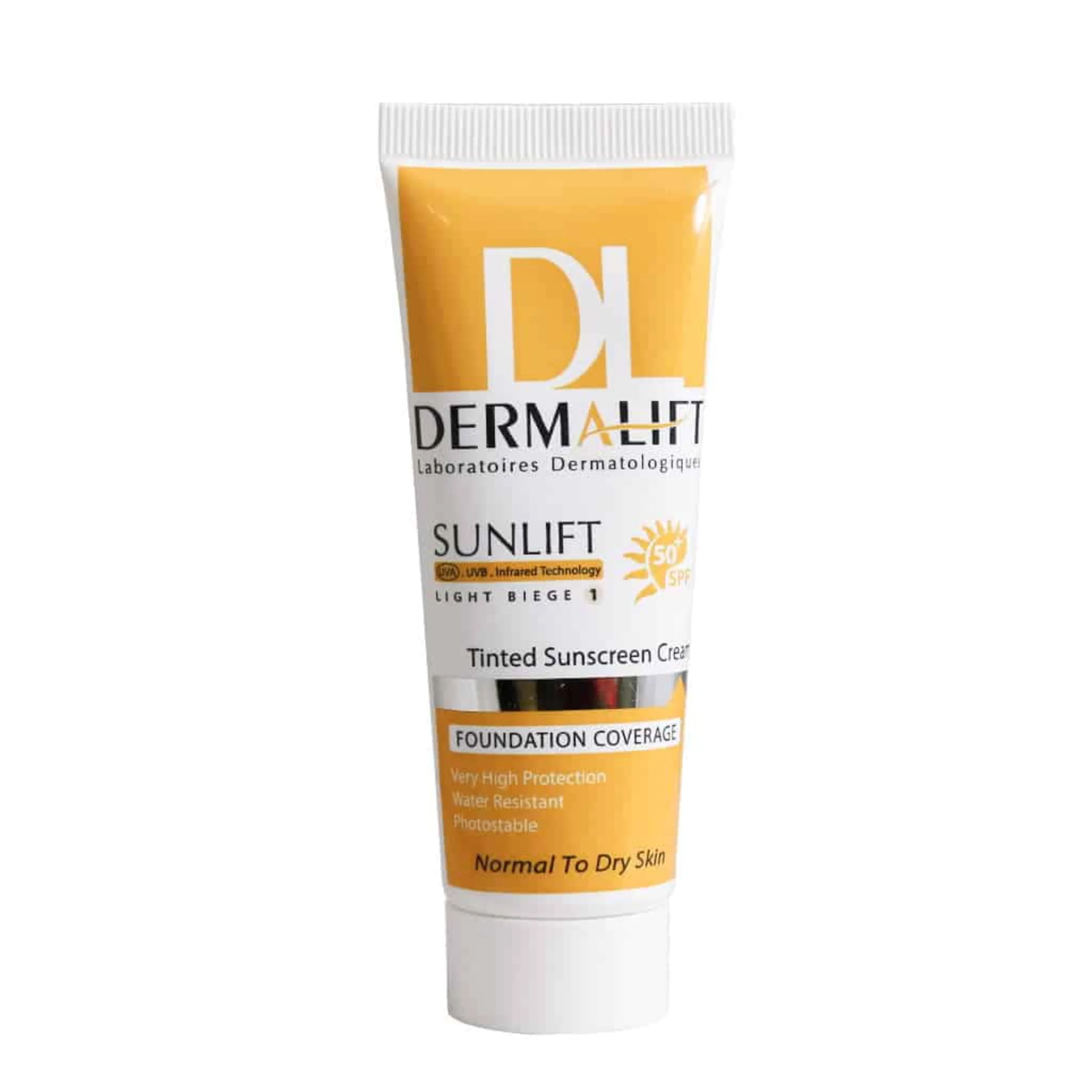 کرم ضد آفتاب شماره 1 درمالیفت رنگ بژ روشن SPF50 مناسب پوست معمولی و خشک 40 میلی