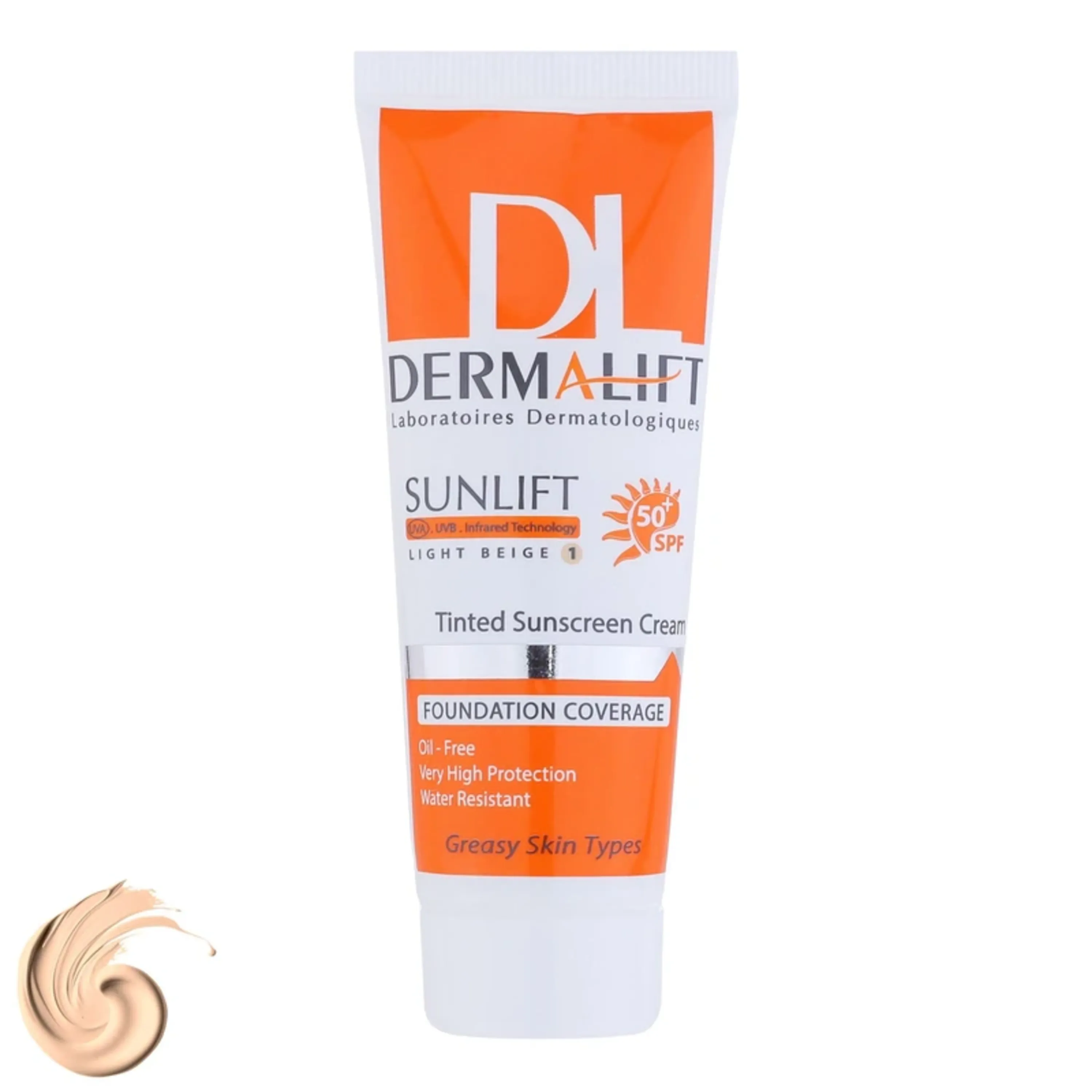 کرم ضد آفتاب شماره 1 درمالیفت رنگ بژ روشن SPF50 مناسب پوست چرب 40 میلی