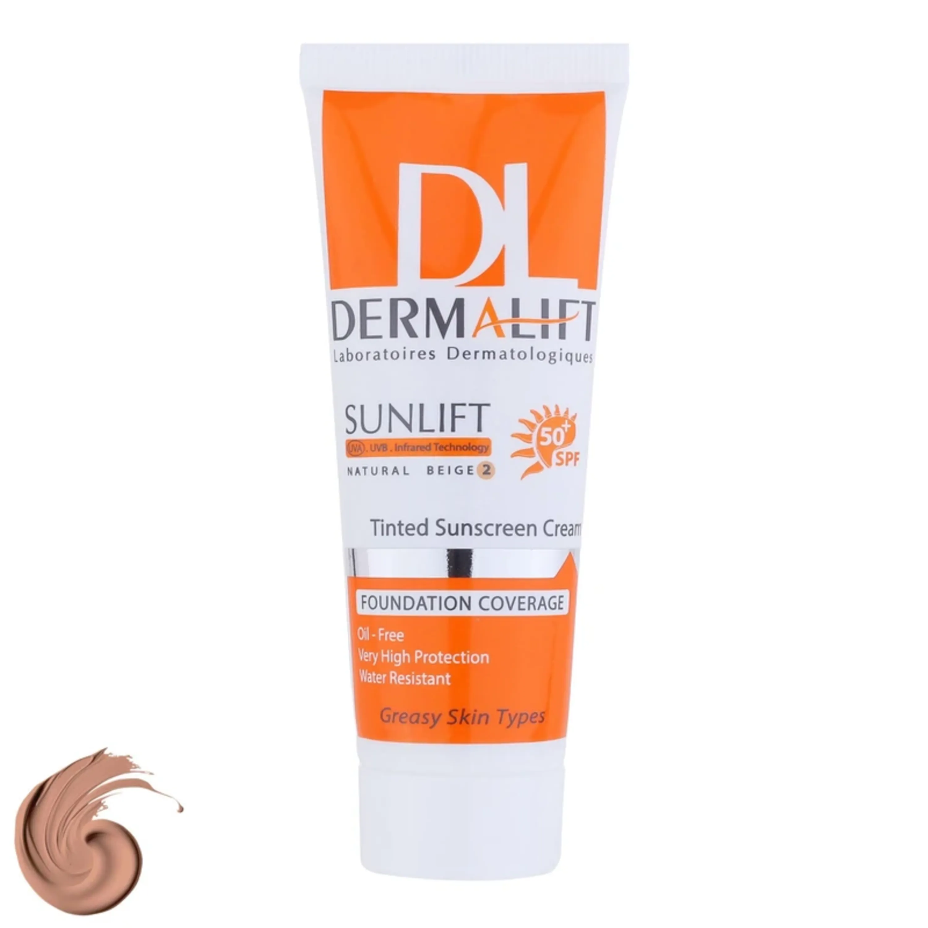 کرم ضد آفتاب شماره 2 درمالیفت رنگ بژ طبیعی SPF50 مناسب پوست چرب 40 میلی
